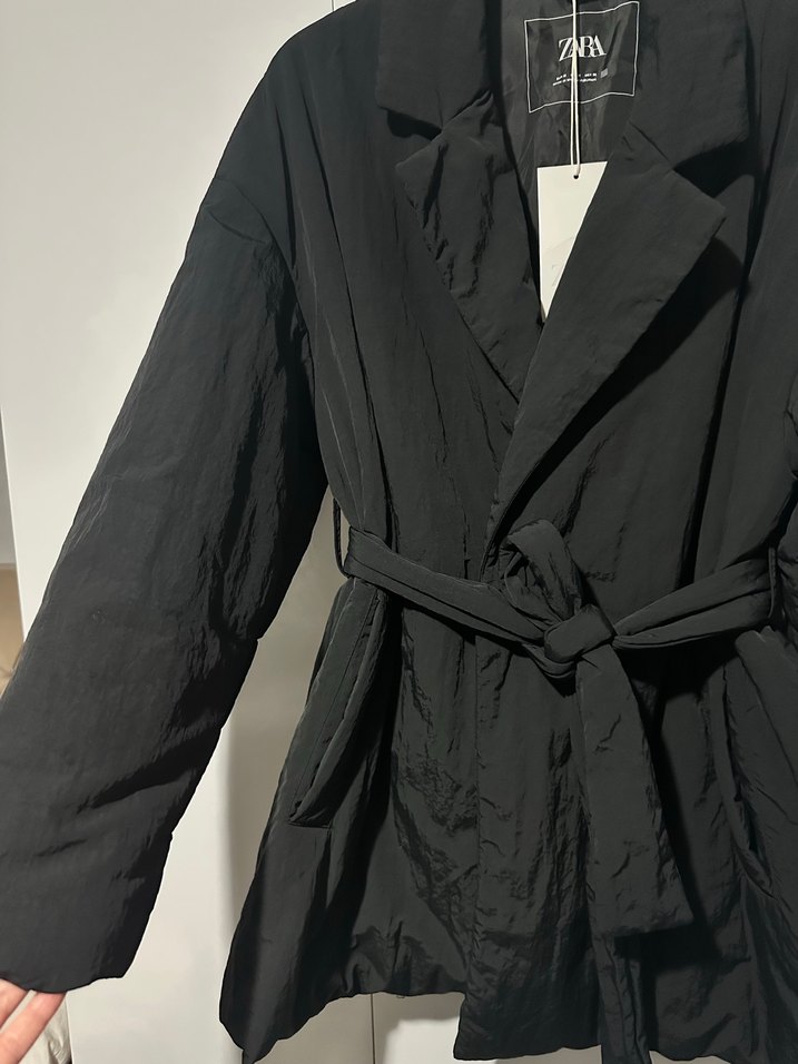 ZARA Siyah Kemerli Midi kadın montu hiç giyilmedi - Görsel 4
