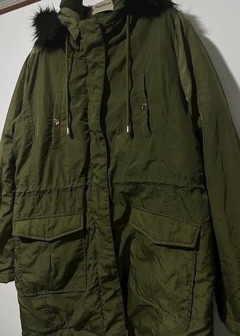 Koton Kapüşonlu, Kürklü Haki Kadın Mont - Görsel 2