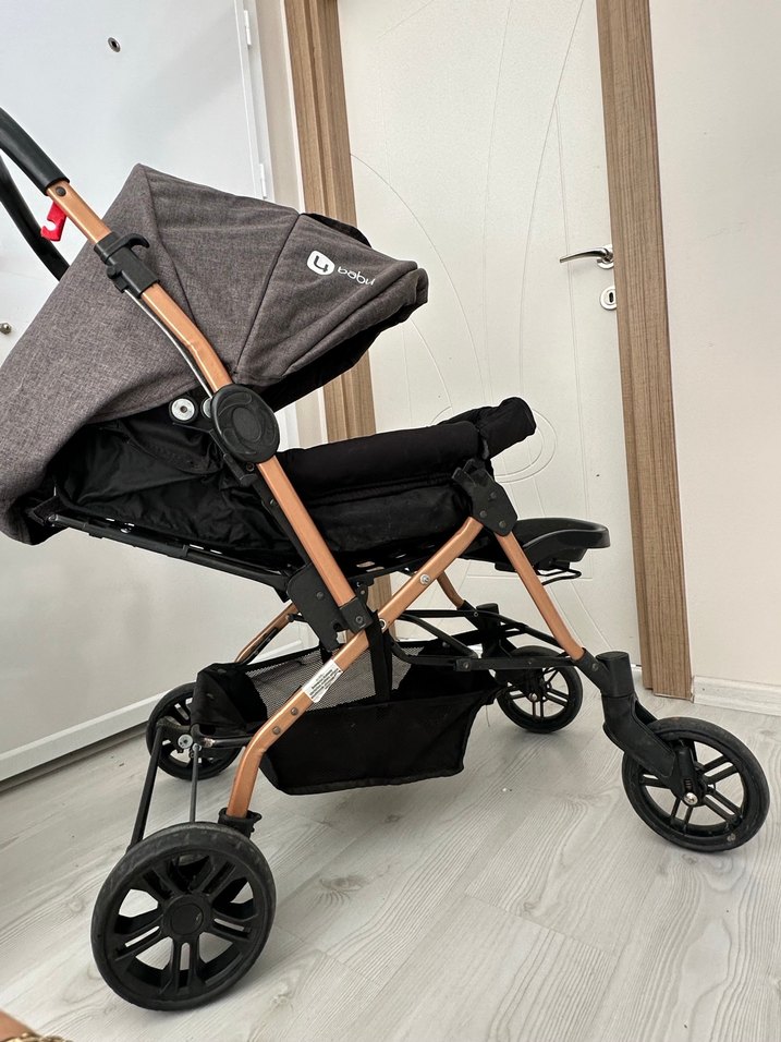 4baby Katlanabilir Siyah Gri Bebek Arabası - Görsel 3