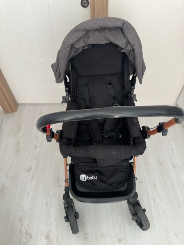 4baby Katlanabilir Siyah Gri Bebek Arabası - Görsel 2