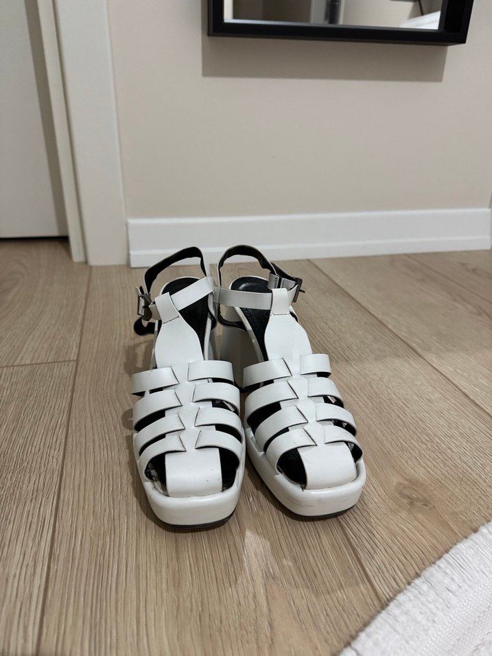 Beyaz Platform Topuklu Kadın Sandalet - Görsel 2