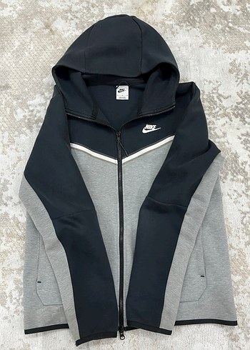 Nike Gri Siyah Fermuarlı Erkek Kapüşonlu Sweatshirt - Görsel 2