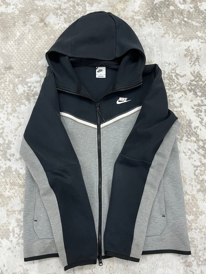 Nike Gri Siyah Fermuarlı Erkek Kapüşonlu Sweatshirt - Görsel 2