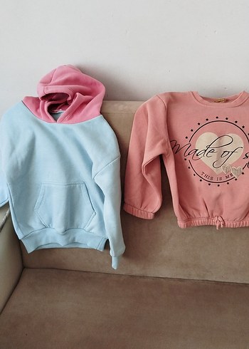 5 Yaş Beden pembe Renk Kapüşonlu Pastel Renkli Kadın Sweatshirt