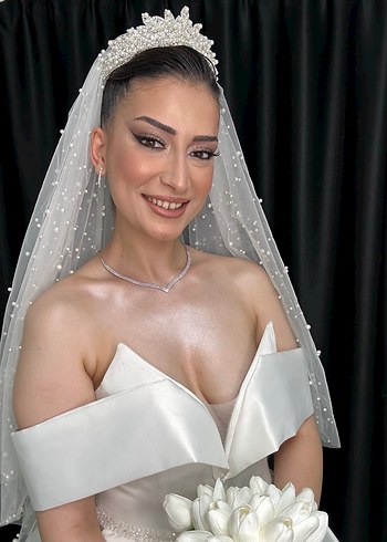 m Beden Madonna Yaka Straplez Beyaz A-Line Gelinlik