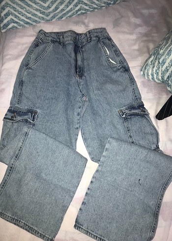 Gri Bol Kesim Midi Kot Pantolon - Görsel 2