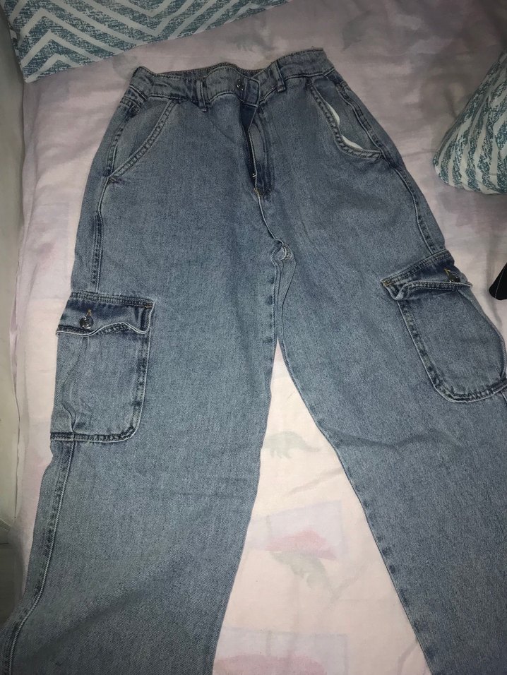 Gri Bol Kesim Midi Kot Pantolon - Görsel 5