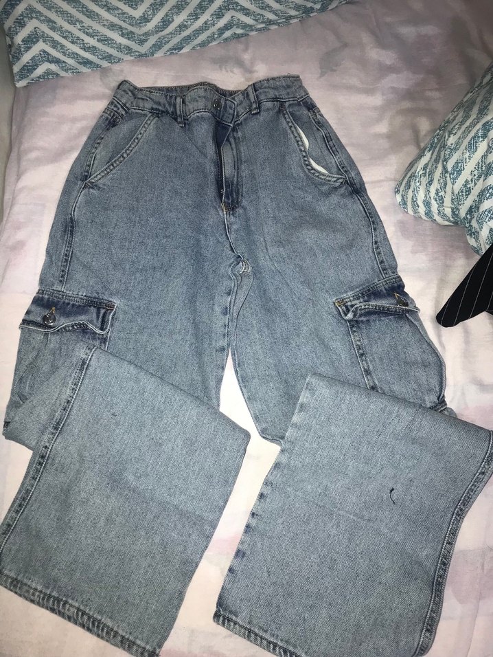 Gri Bol Kesim Midi Kot Pantolon - Görsel 2