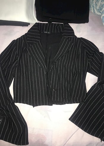 Siyah Çizgili Midi Kadın Takım Elbise - Görsel 2