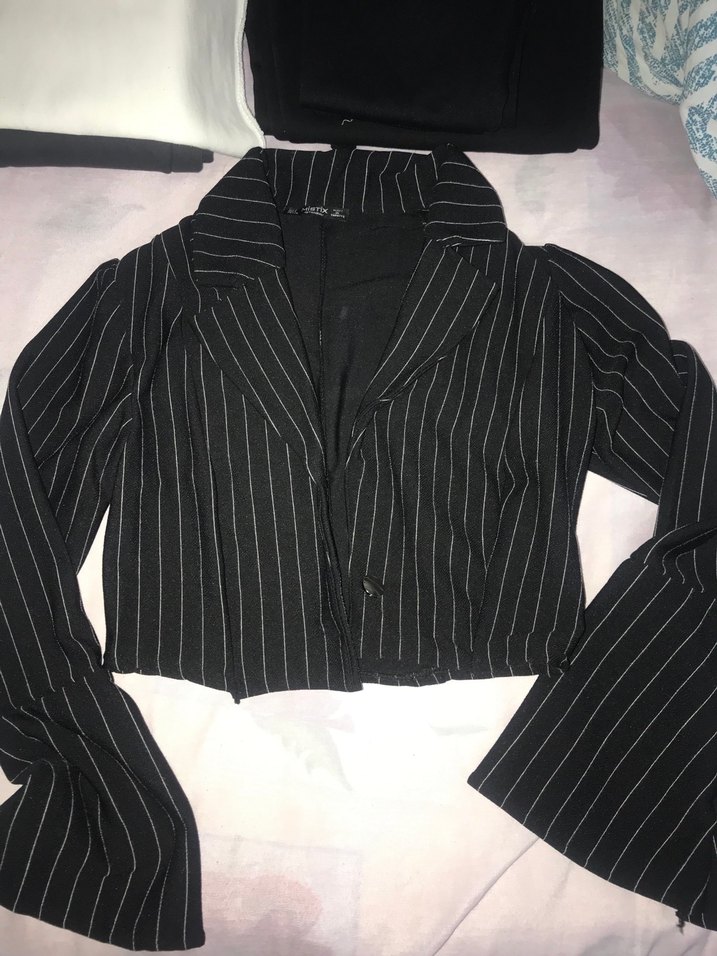 Siyah Çizgili Midi Kadın Takım Elbise - Görsel 2