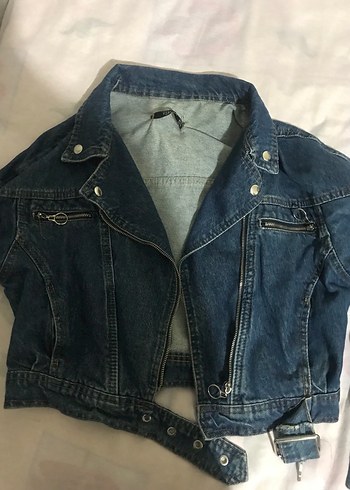 Kadın Mavi Denim Biker Ceket - Görsel 2