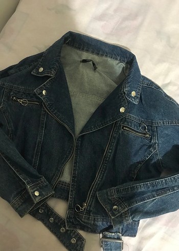 Kadın Mavi Denim Biker Ceket - Görsel 3