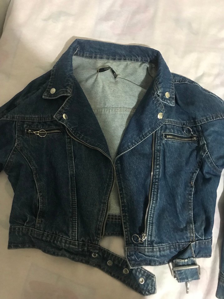Kadın Mavi Denim Biker Ceket - Görsel 2