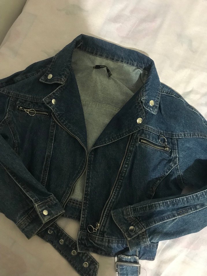 Kadın Mavi Denim Biker Ceket - Görsel 3