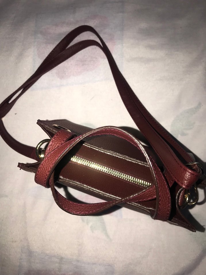 Bordo Deri Kadın Çanta Tokalı - Görsel 3