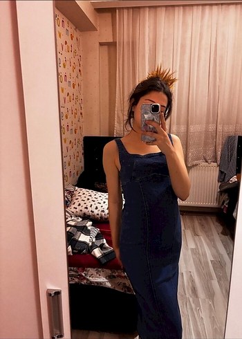 Kadın Lacivert Kot Uzun Elbise - Görsel 5