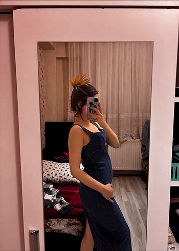 Kadın Lacivert Kot Uzun Elbise - Görsel 7