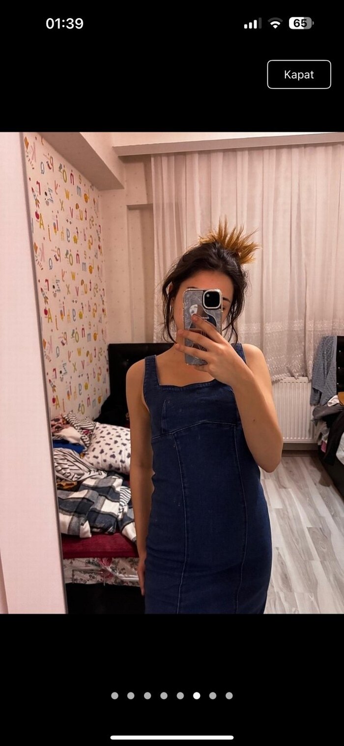 Kadın Lacivert Kot Uzun Elbise - Görsel 2