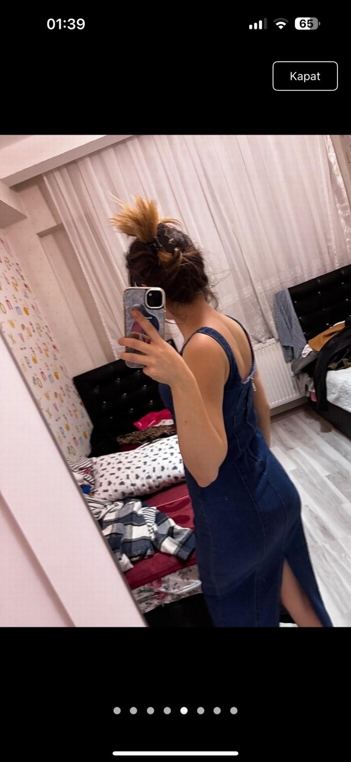 Kadın Lacivert Kot Uzun Elbise - Görsel 3