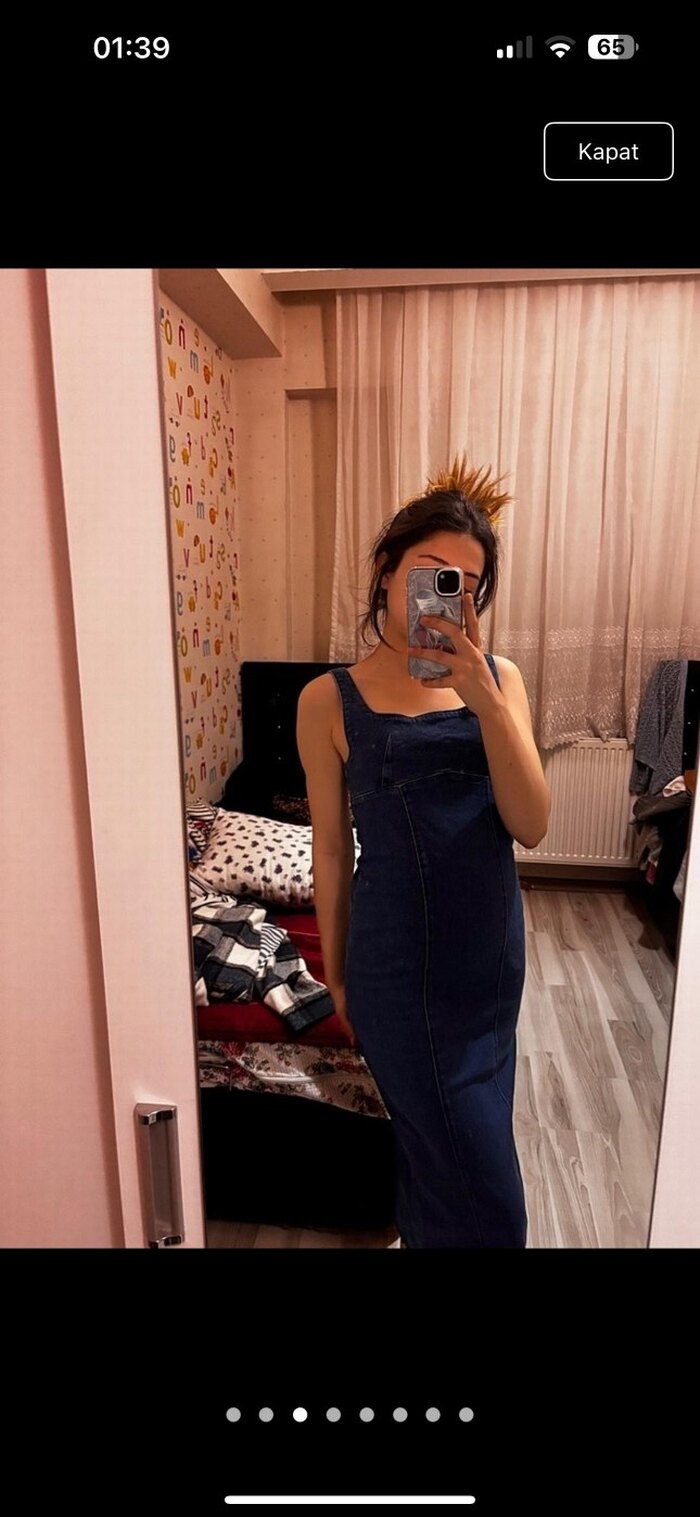 Kadın Lacivert Kot Uzun Elbise - Görsel 5