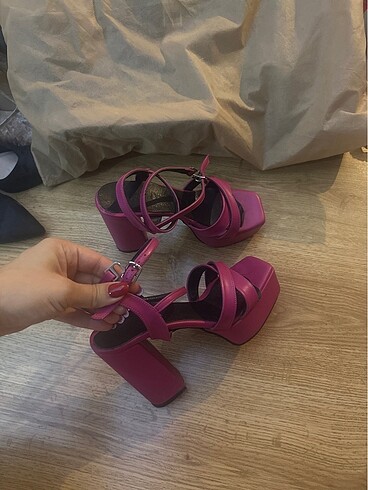 Pembe platform topuklu - Görsel 5