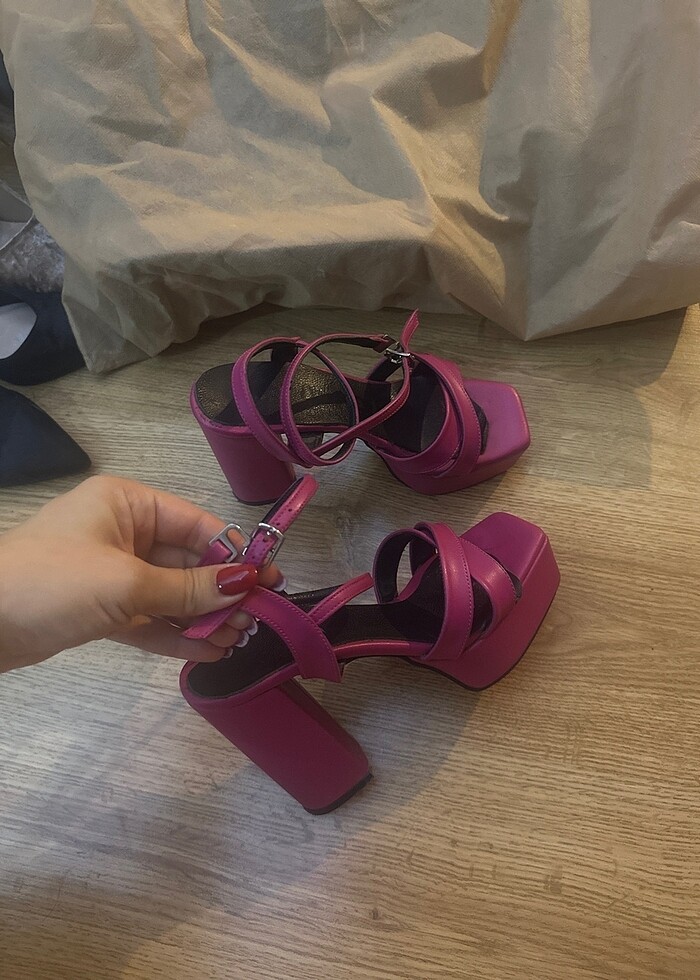 Pembe platform topuklu - Görsel 5