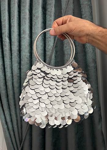 Gri Payetli Metal Bohem Çanta pullu çanta - Görsel 3