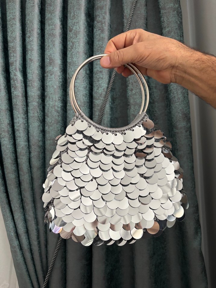 Gri Payetli Metal Bohem Çanta pullu çanta - Görsel 3