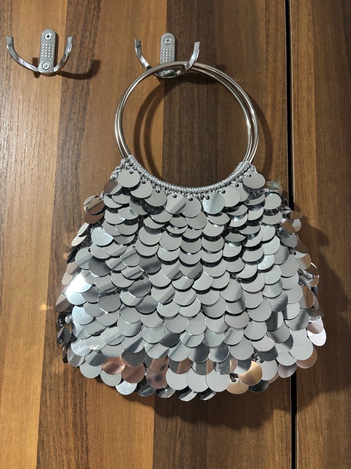 Gri Payetli Metal Bohem Çanta pullu çanta - Görsel 2