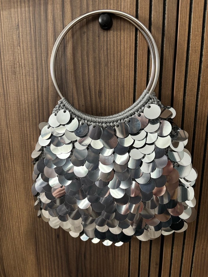 Gri Payetli Metal Bohem Çanta pullu çanta - Görsel 5