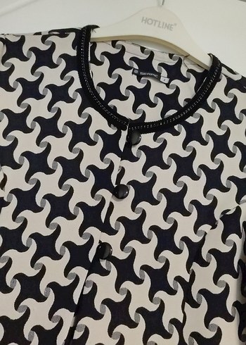 Düğmeli Gri Desenli Uzun Kollu Triko Elbise - Görsel 3