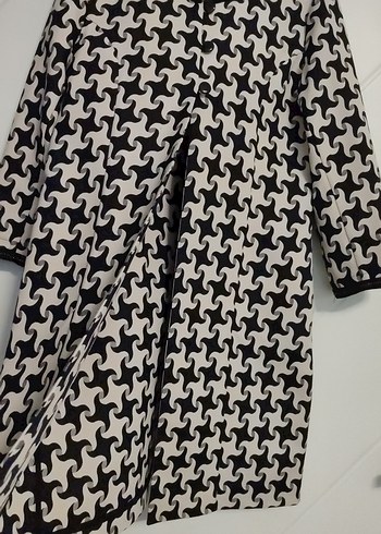 Düğmeli Gri Desenli Uzun Kollu Triko Elbise - Görsel 2