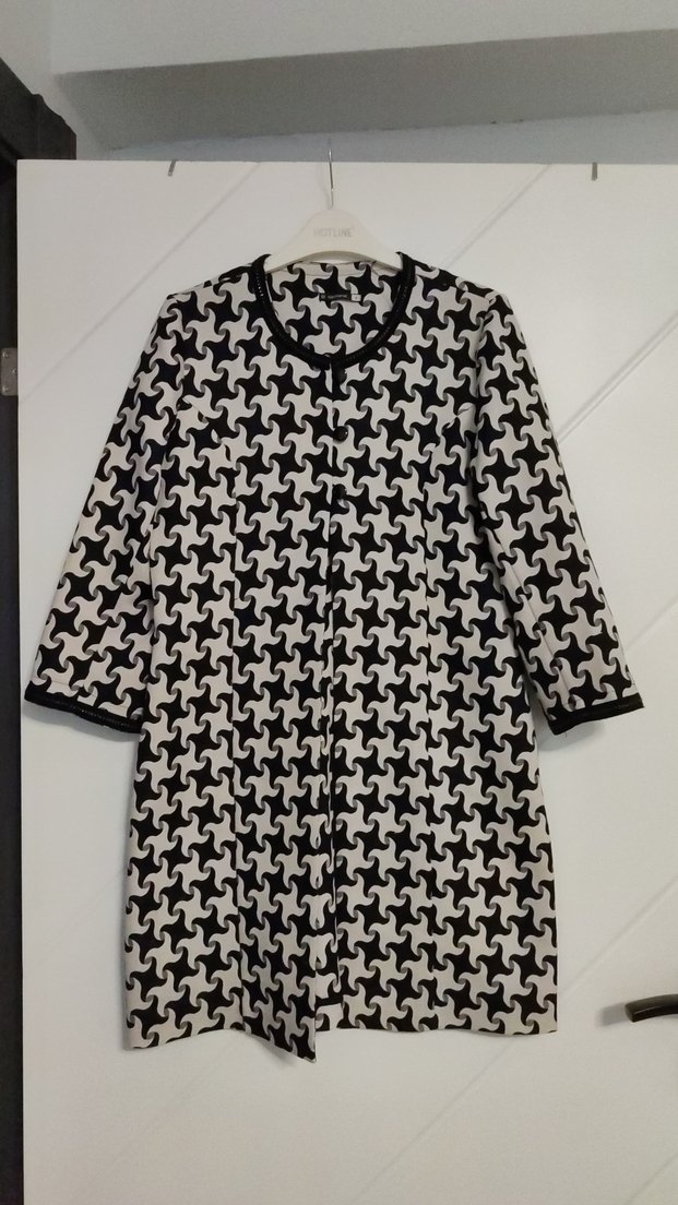 Düğmeli Gri Desenli Uzun Kollu Triko Elbise - Görsel 4