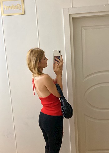 Kırmızı Kemerli Halter Yaka Kadın Süveter - Görsel 2