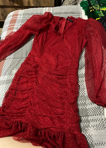 Kırmızı Uzun Kollu Bohem Midi Elbise - Görsel 3