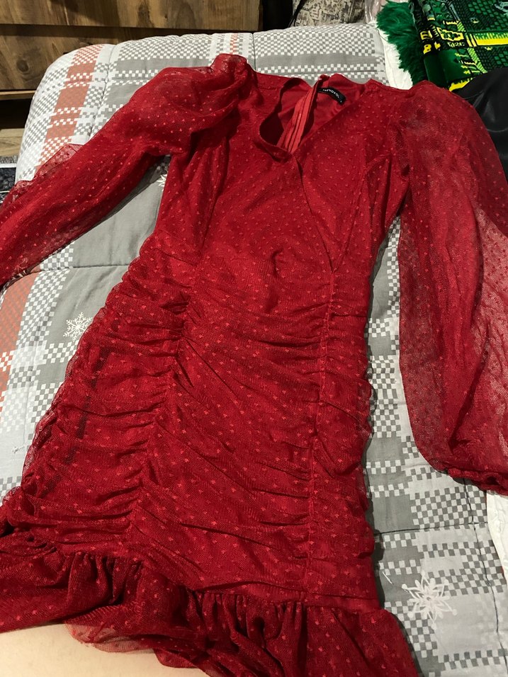 Kırmızı Uzun Kollu Bohem Midi Elbise - Görsel 3