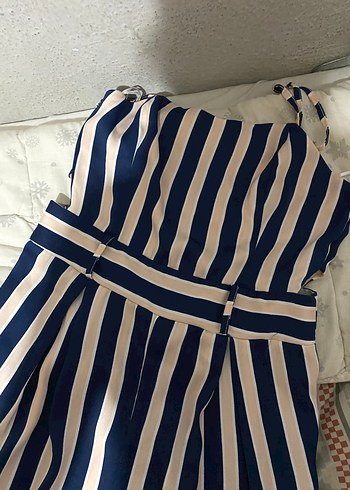 Mavi Çizgili Midi Kadın Tulum - Görsel 5