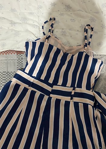 Mavi Çizgili Midi Kadın Tulum - Görsel 4