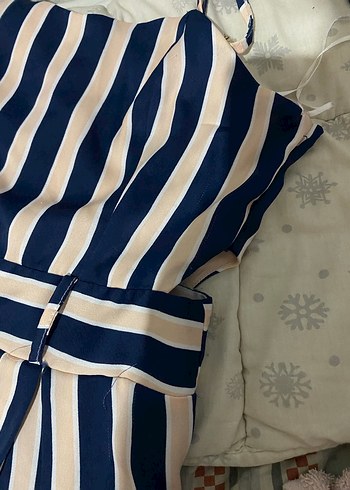 Mavi Çizgili Midi Kadın Tulum - Görsel 3