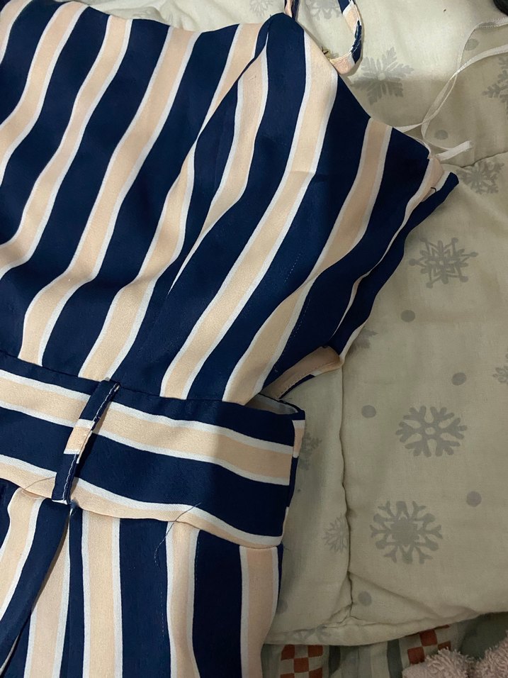 Mavi Çizgili Midi Kadın Tulum - Görsel 3