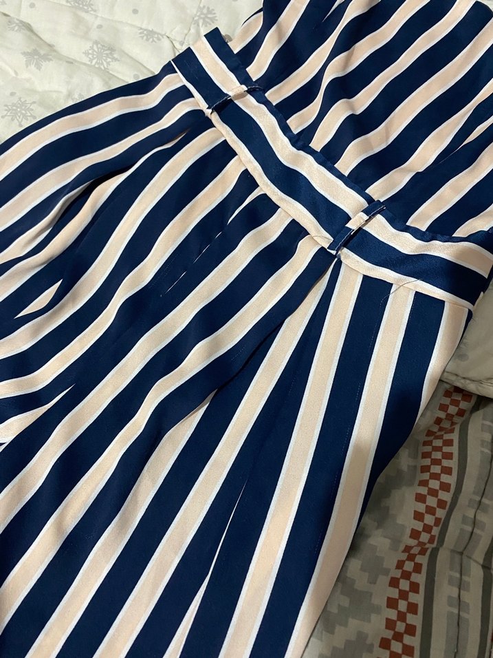 Mavi Çizgili Midi Kadın Tulum - Görsel 2
