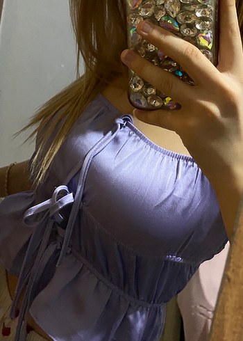 Mor İp Askılı Düğmeli Kadın Bluz - Görsel 3