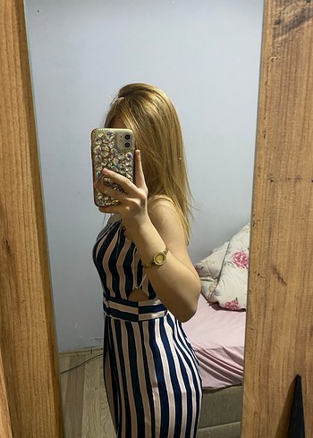 Çizgili Straplez Mini Tulum - Görsel 3