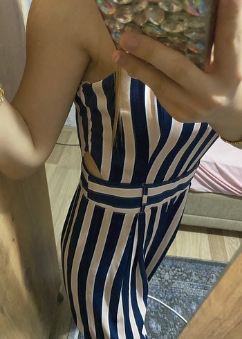 Çizgili Straplez Mini Tulum - Görsel 4