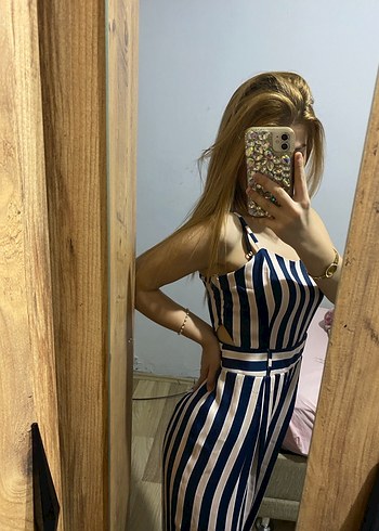 Çizgili Straplez Mini Tulum - Görsel 5