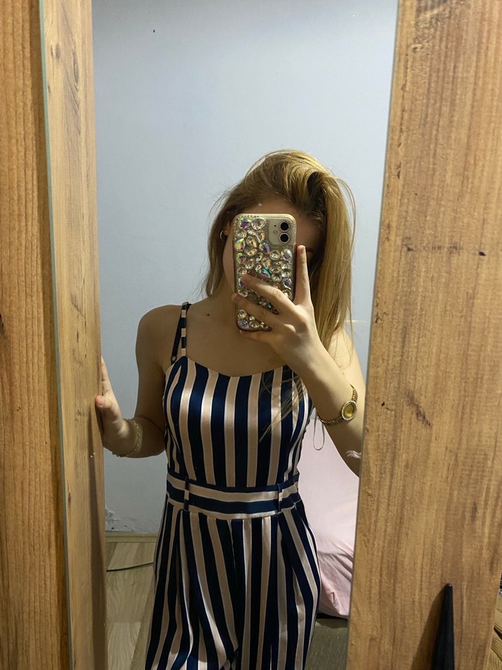 Çizgili Straplez Mini Tulum - Görsel 2