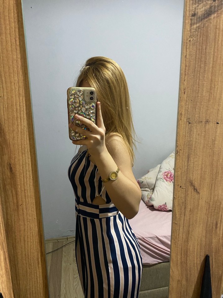 Çizgili Straplez Mini Tulum - Görsel 3