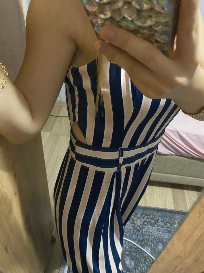 Çizgili Straplez Mini Tulum - Görsel 4