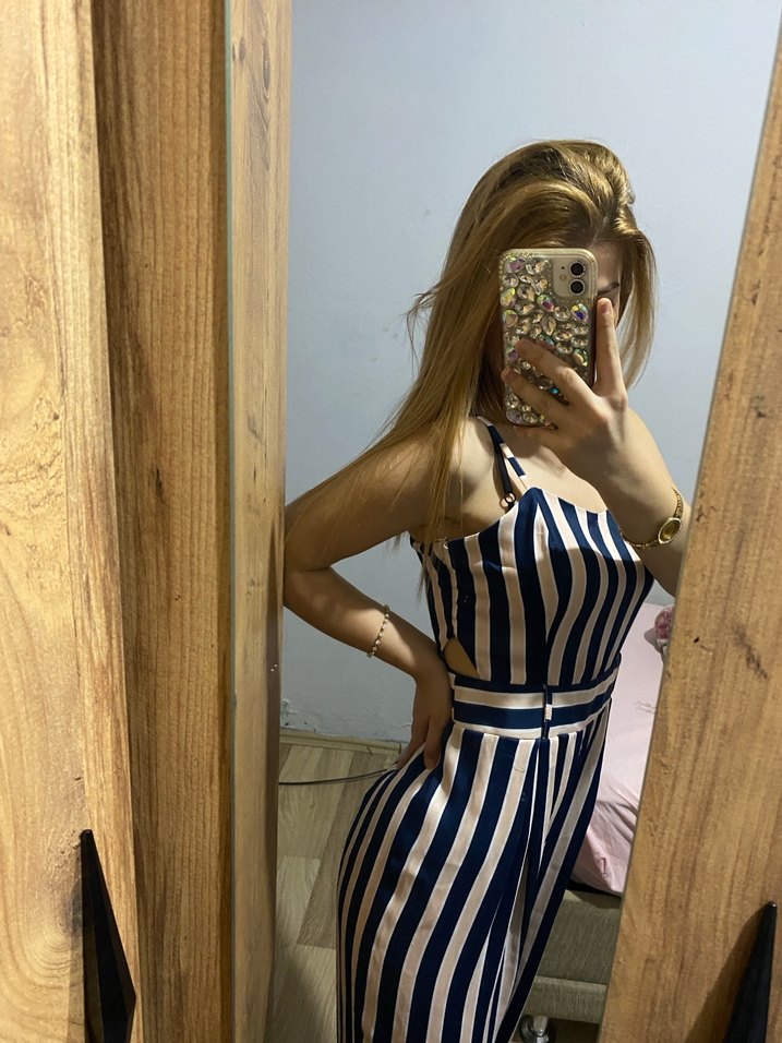 Çizgili Straplez Mini Tulum - Görsel 5