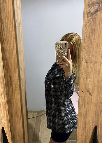 Gri Ekose Kadın Blazer Ceket - Görsel 5